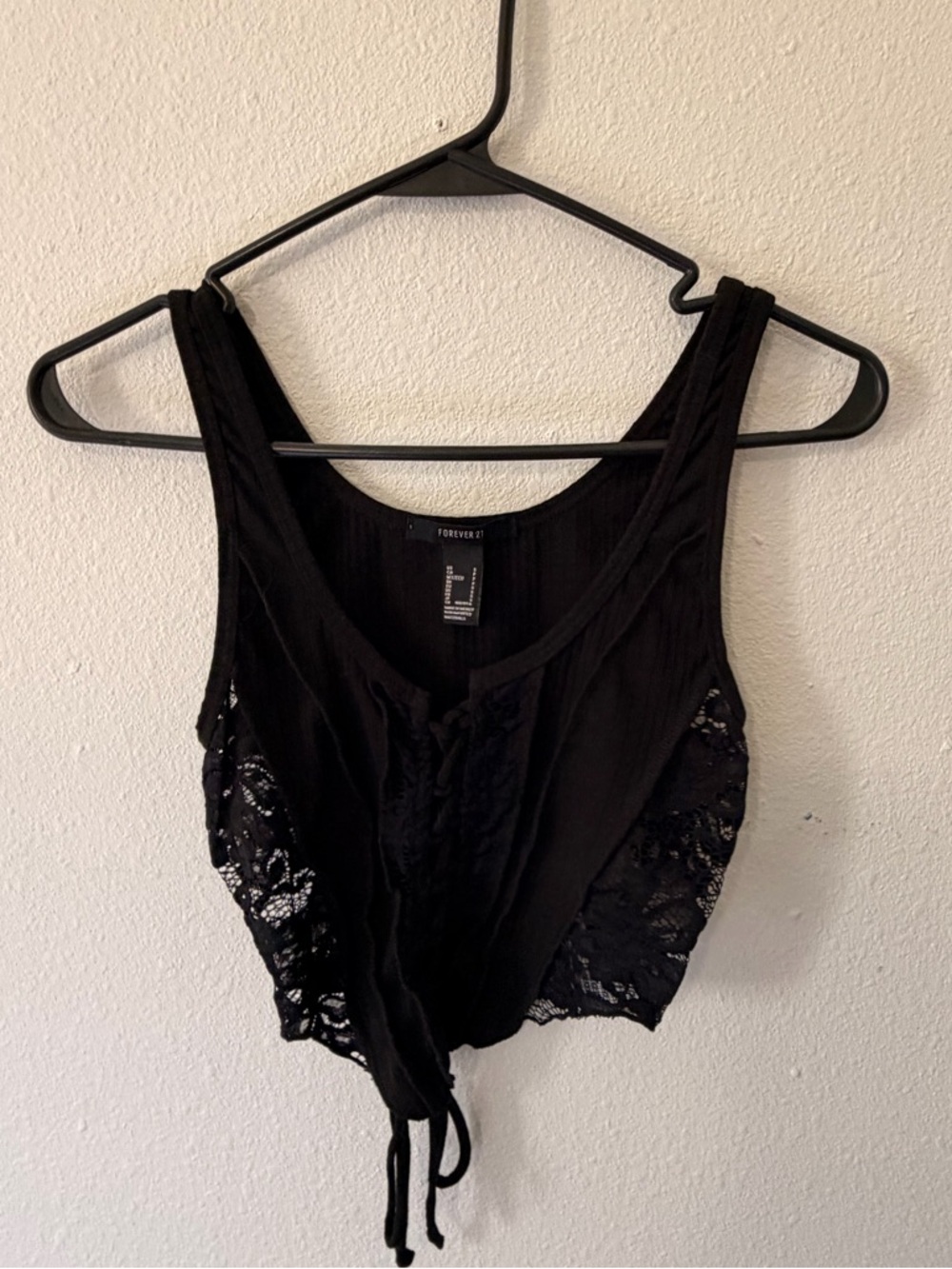 Forever 21 Black Ribbed Tank with Front Tie